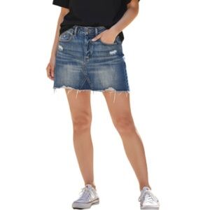 American Eagle Patchwork Skirt Blue Denim Cutoff Distressed Mini Western Boho 6